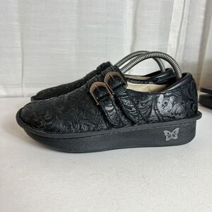 Alegria Alli Clogs Black Leather Comfort Shoes Double Buckle Womens‎ Size 37